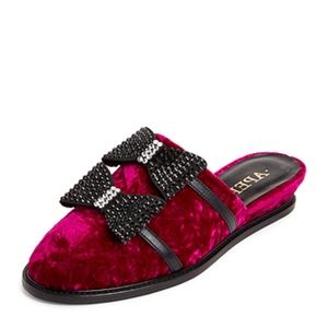 APERLAI Pink Embellished Bow Velvet Mules